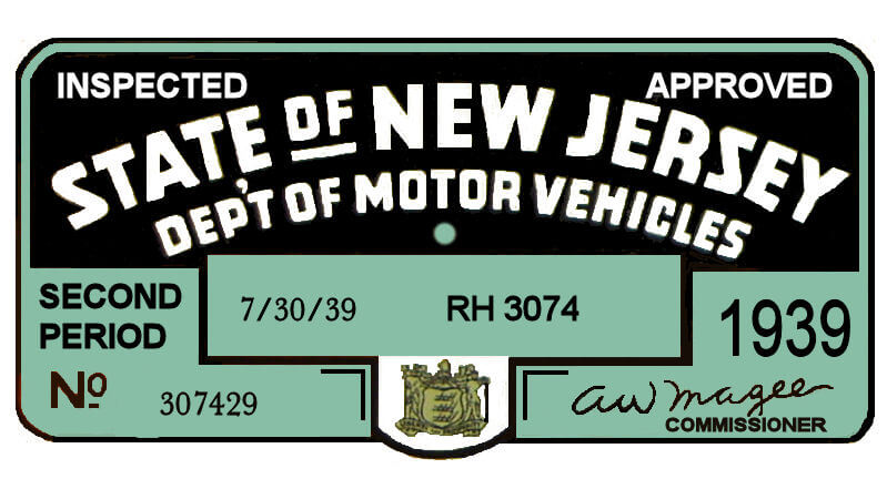 Modal Additional Images for 1939 1st Period New Jersey Inspection Sticker